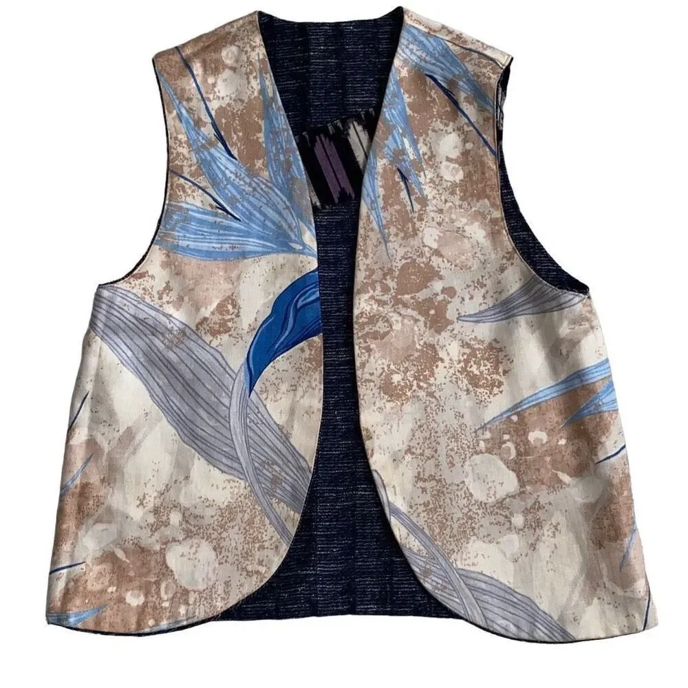 VTG OOAK Handmade Reversible Vest Bird Of Paradise- Tribal Mixed Prints EUC XS-S - Picture 3 of 7